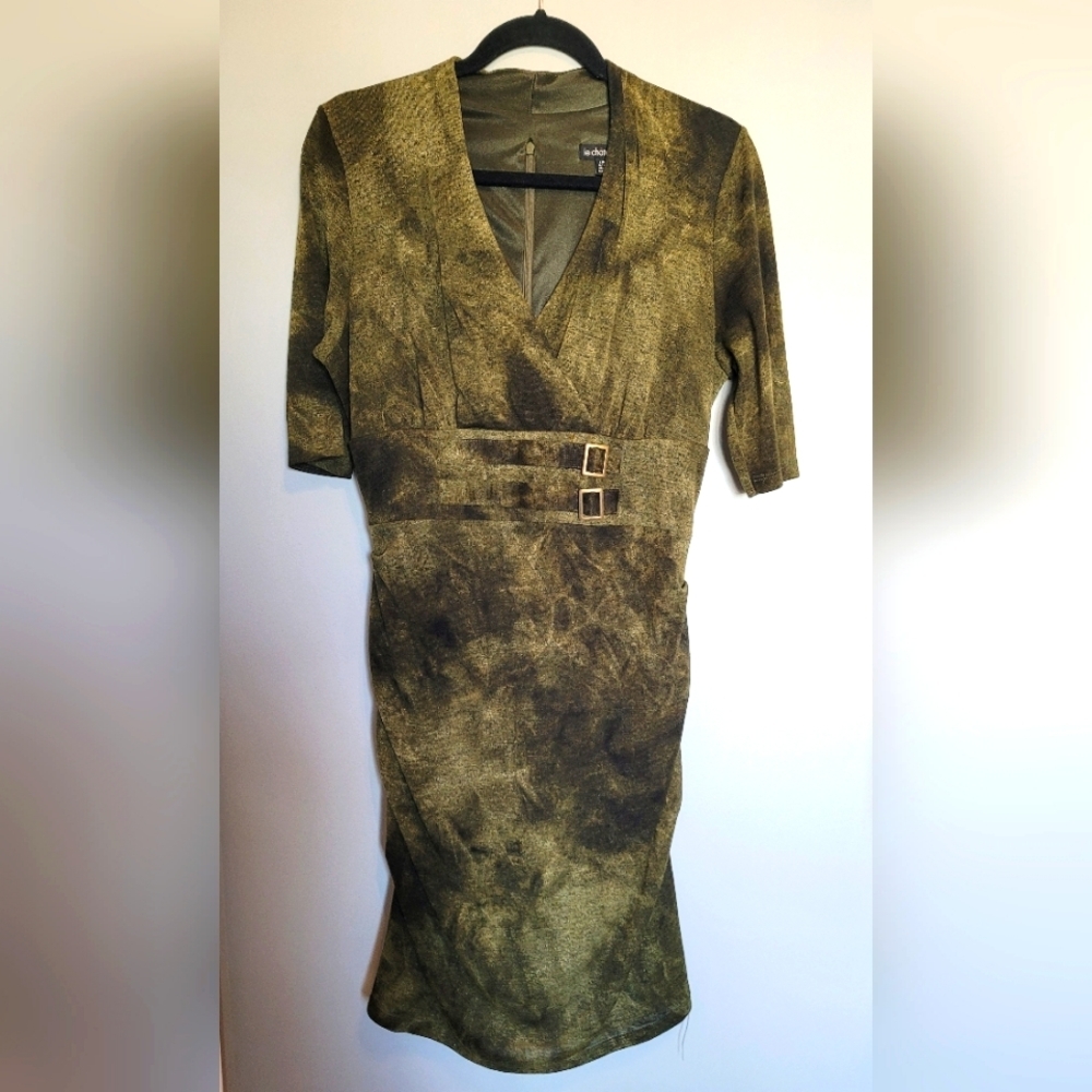 Le Chateau vintage Rushed Green Tie Dye Jersey Dress